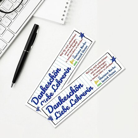 Personalisiertes Lesezeichen mit Text für Lehrerinnen – Notizbuchpapier
