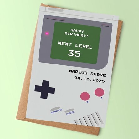 Personalisierte Karte mit Botschaft – Gameboy