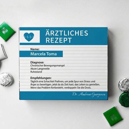Personalisierte Pralinenschachtel mit Botschaft – Ärztliches Rezept