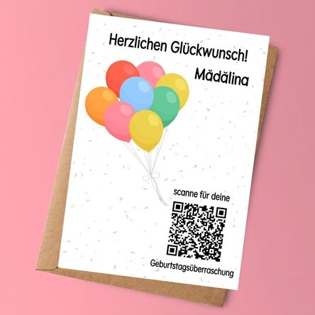 Personalisierte Karte mit Text und QR-Code – Entdecke die Überraschung