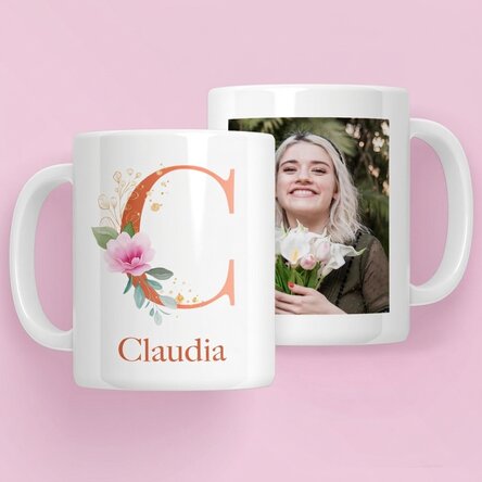 Personalisierte Tasse mit Initiale, Namen und Foto