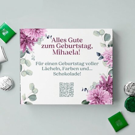 Personalisierte Pralinenschachtel mit Botschaft und QR-Code – Blumen