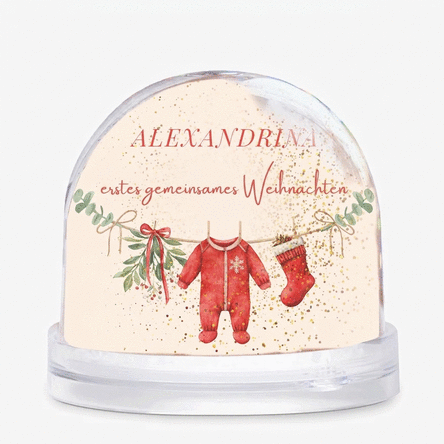 Personalisierte Schreibtischkugel mit Botschaft und Foto – First Christmas