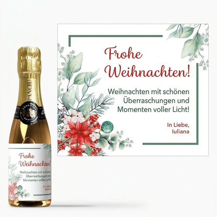 Kleine, mit einem Text personalisierte Sektflasche – Weihnachten