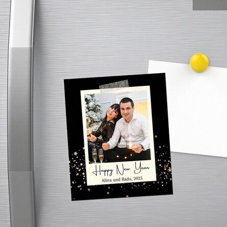 Individuell gestalteter Magnet (10 x 12 cm) mit Foto und Botschaft – Frohes neues Jahr
