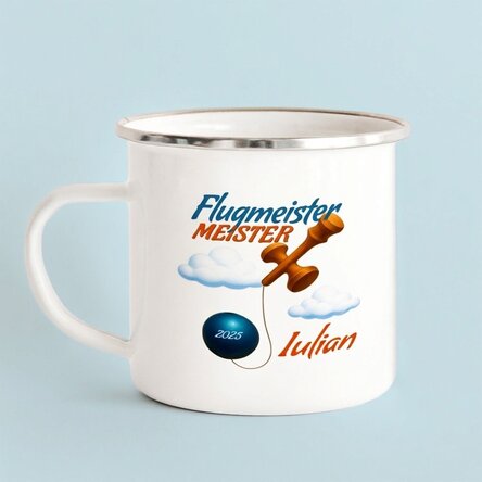 Emaillierter Metallbecher mit Namensaufdruck für Kinder – Airplane Master
