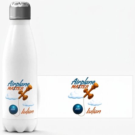 Thermoskanne mit weißem Boden, individuell mit Text bedruckt – Airplane Master