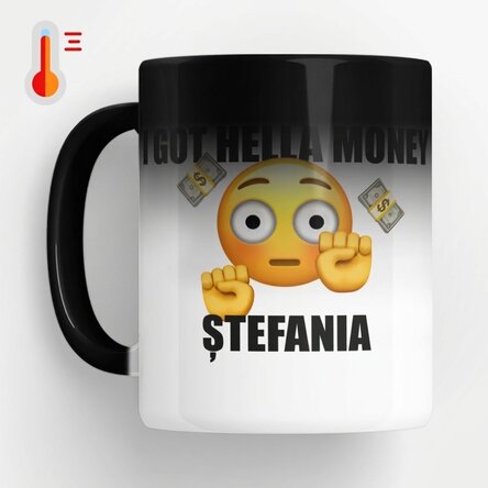 Personalisierte Zaubertasse mit Aufdruck – „I got hella money“