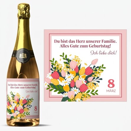 Personalisierter Sekt mit Text – Blumen