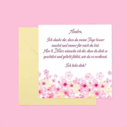 Individuell gestaltete quadratische Karte mit Text – Blumen
