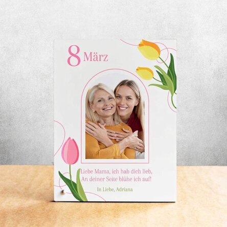 Personalisierter Fotorahmen für den Schreibtisch mit Foto und Text – Flowers