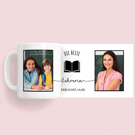 Personalisierte Tasse mit 2 Fotos und Text