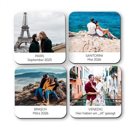 Set mit 4 personalisierten Untersetzern mit Text und Bildern