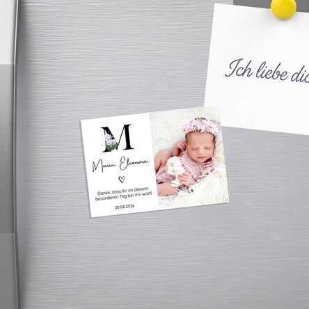 Individuell gestalteter Magnet (10 x 7 cm) mit Foto und Text – Taufurkunde