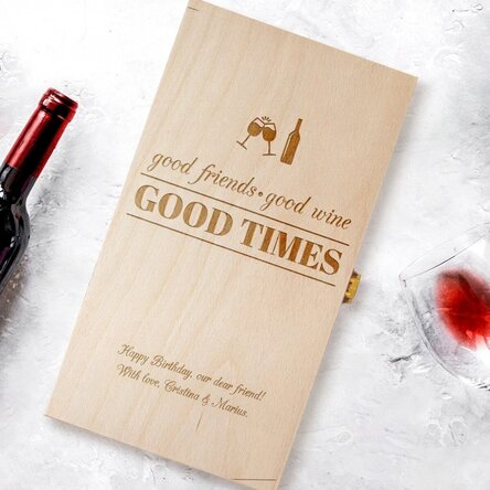 Personalisierte Weinkiste für zwei Flaschen – Good Friends, Good Wine, Good Times