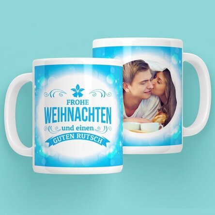 Personalisierte Tasse mit einem Foto – Frohe Weihnachten und ein gutes neues Jahr