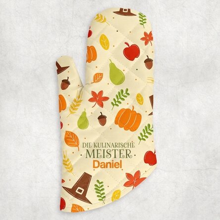 Personalisierter Küchenhandschuh mit Schriftzug – Pumpkin