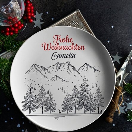 Personalisierter Teller mit Text – Winterlandschaft