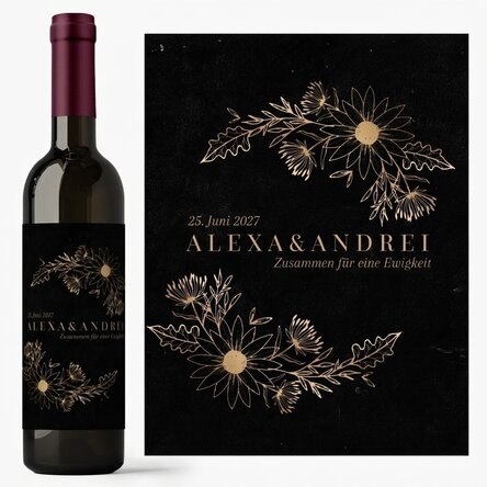 Wein mit individueller Beschriftung – Goldene Blumen