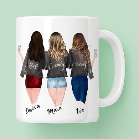 Personalisierte Tasse mit Aufdruck – 3 beste Freunde