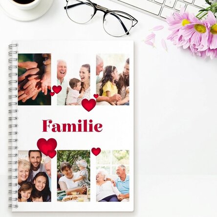 Personalisiertes Notizbuch mit 6 Fotos und Text – Family