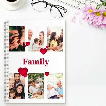Personalisiertes Notizbuch mit 6 Fotos und Text – Family
