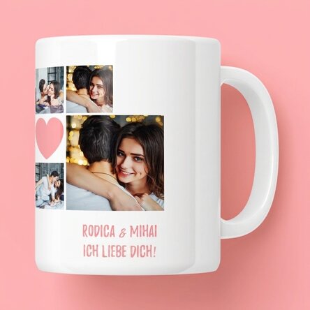 Personalisierte Tasse mit 6 Fotos und Text – Momente zu zweit