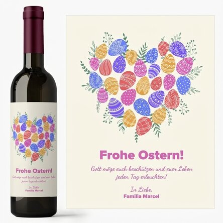 Wein mit individueller Aufschrift zu Ostern – Motiv „Herz“