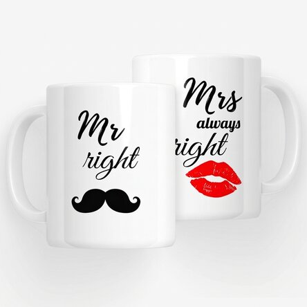 Tassen für Paare – Mr. Right und Mrs. Always Right