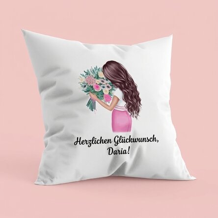 Personalisiertes Kissen mit Schriftzug – „Girl with flowers“