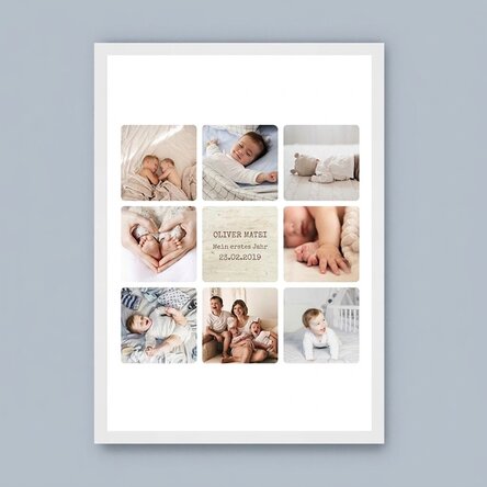 Individuell gestaltetes Bild mit Text und 8 Fotos – Das erste Lebensjahr des Babys