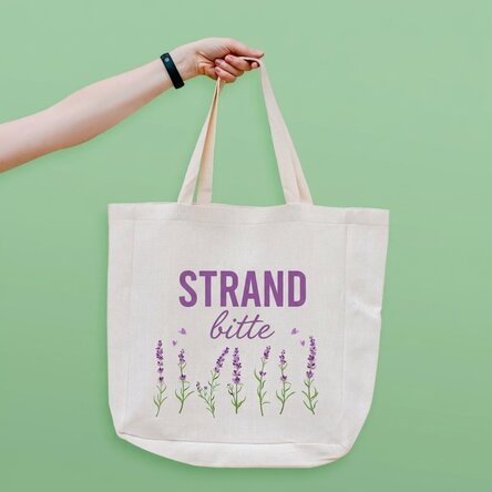 Personalisierte Strandtasche mit Schriftzug – Modell „Beach please“ in Lavendel