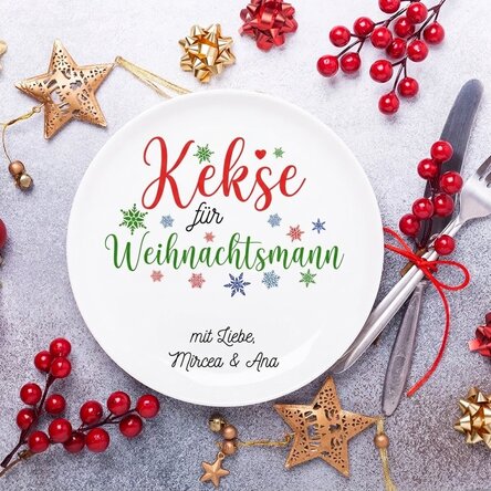 Personalisierter Teller mit Aufdruck – „Cookies for Santa“