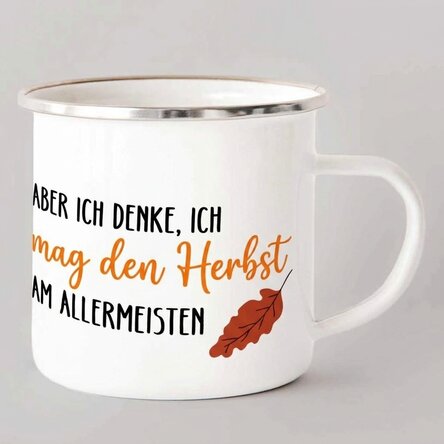 Emaillierter Metallbecher mit Aufdruck – „I love fall“