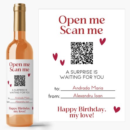 Personalisierter Wein mit Text und QR-Code – Geburtstag
