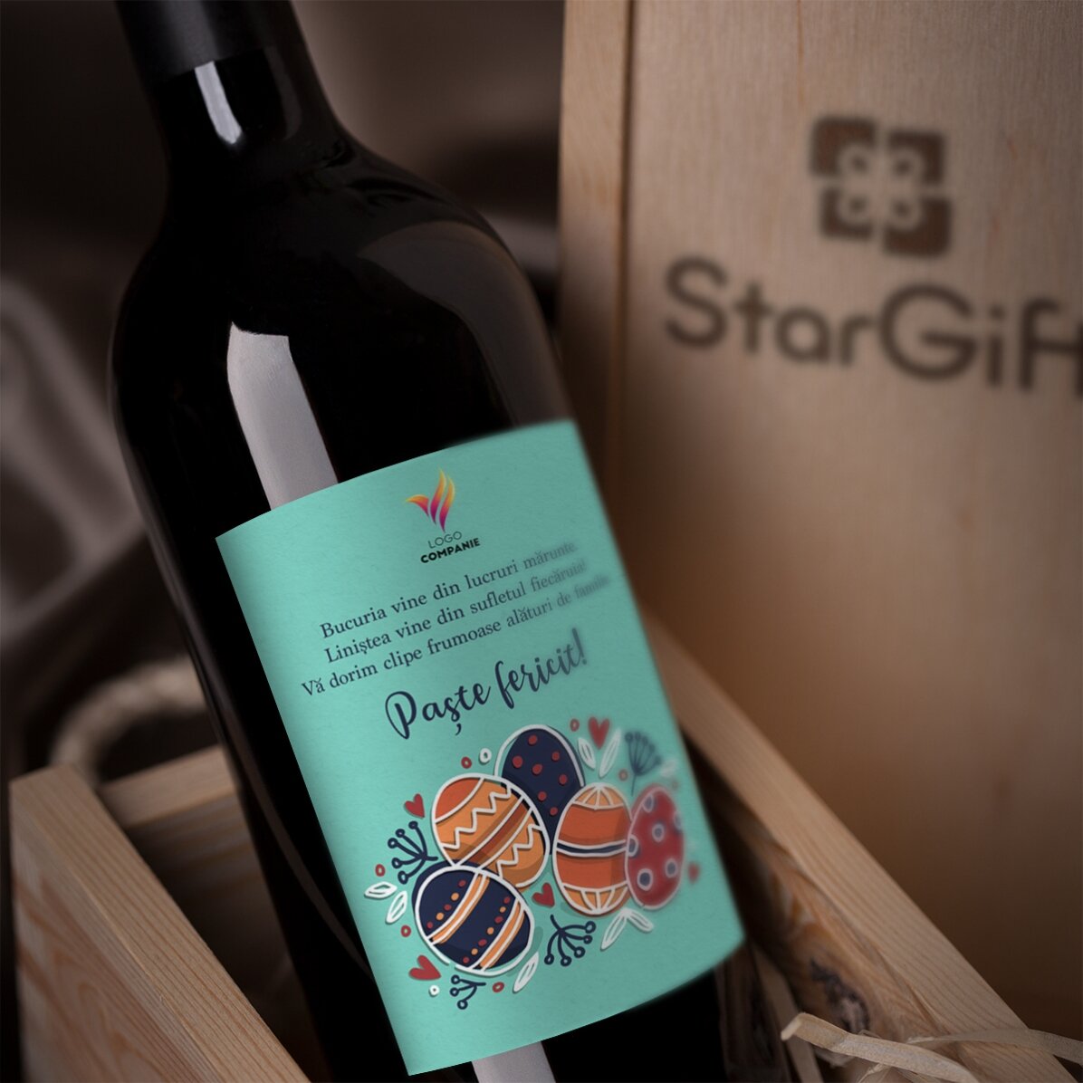 Wein mit individueller Beschriftung und Logo zu Ostern