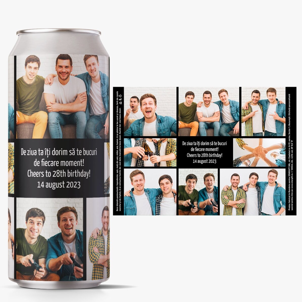 Bier in einer individuell gestalteten Dose mit einer Botschaft und einer Fotocollage