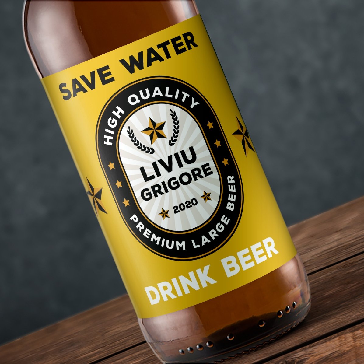 Bier mit individueller Aufschrift – „Save water, drink beer“