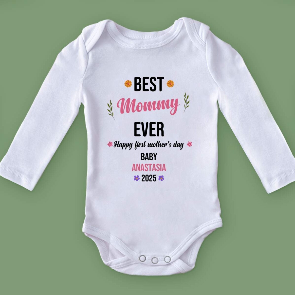 Personalisierter Baby-Body mit Aufdruck – Muttertag