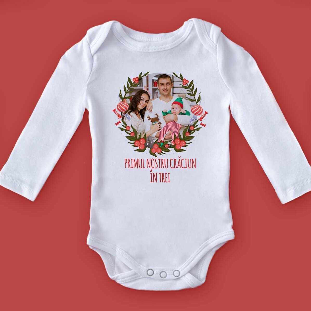 Personalisierter Baby-Body mit Foto und Text – Das erste Weihnachtsfest