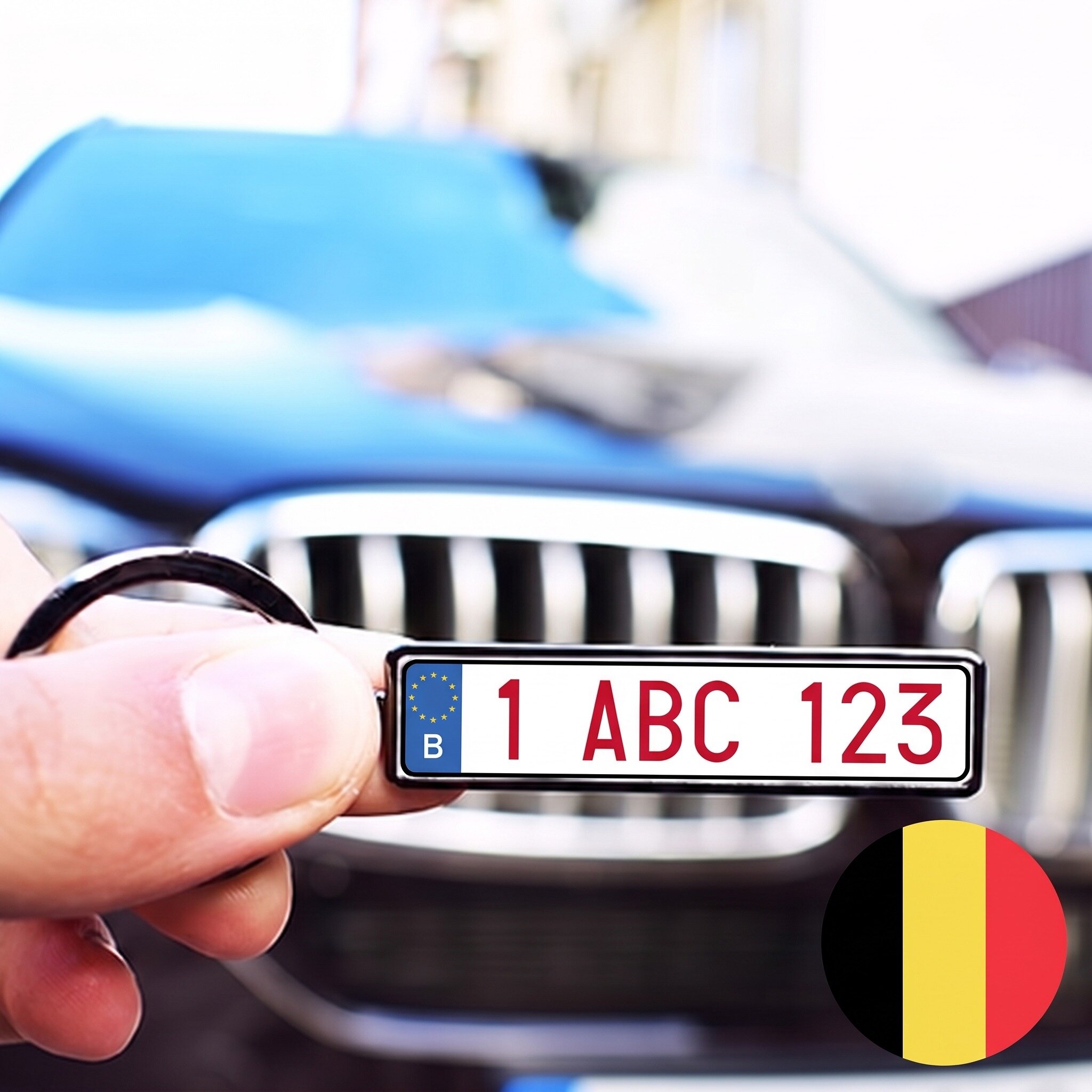 Personalisierter Schlüsselanhänger mit Kfz-Kennzeichen aus Belgien