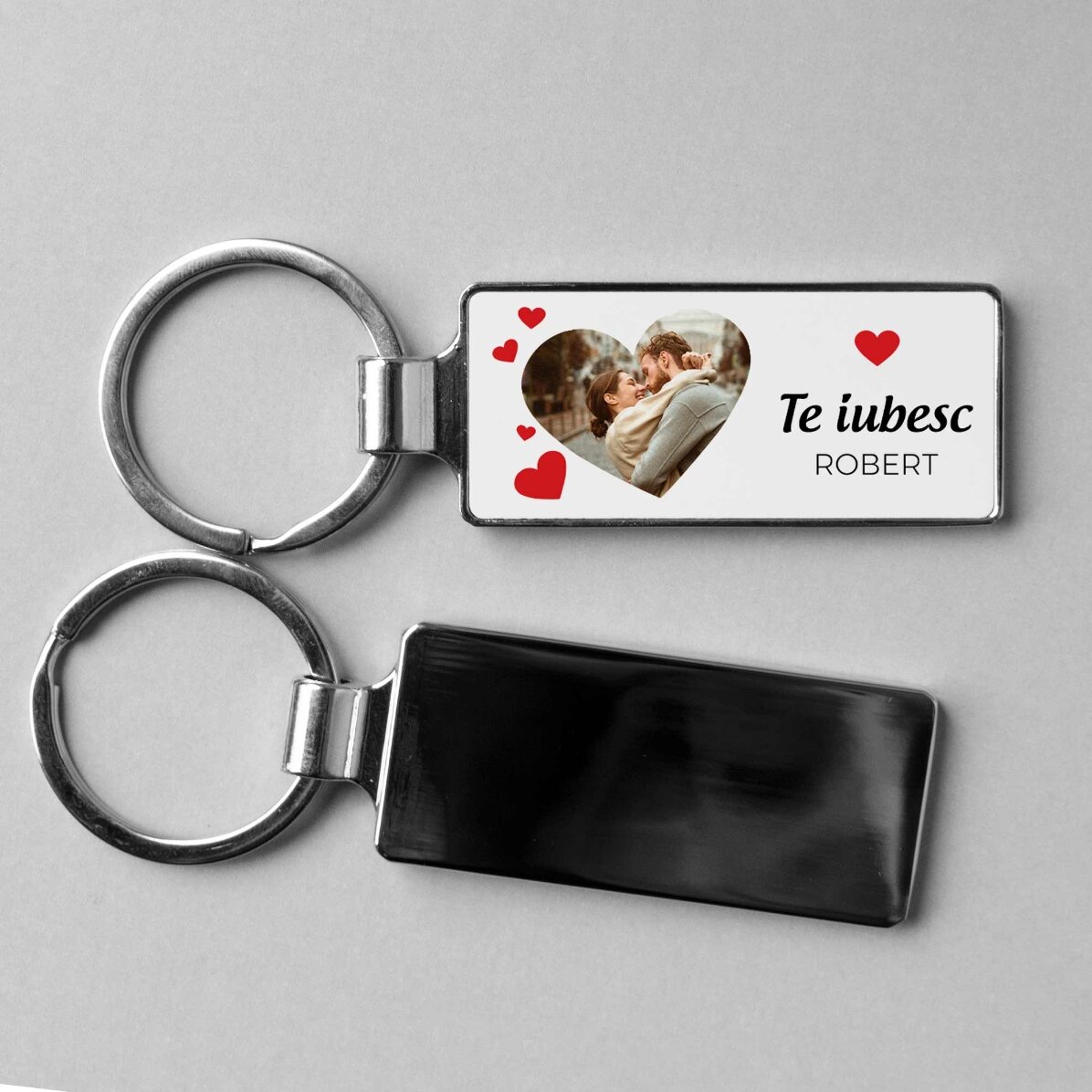 Personalisierter Schlüsselanhänger mit Foto und Text – Hearts