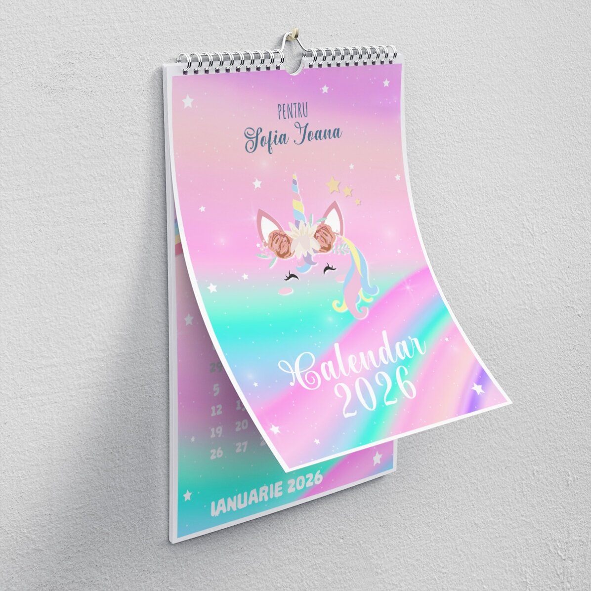 Individuell gestalteter Kalender für Kinder mit Fotos und Text – Einhorn