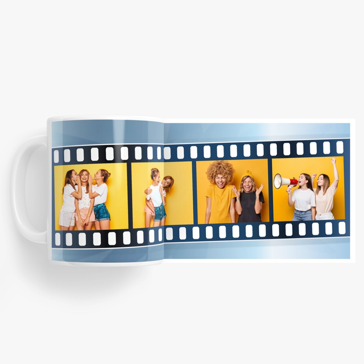 Personalisierte Tasse mit 4 Fotos im Filmstreifen-Design