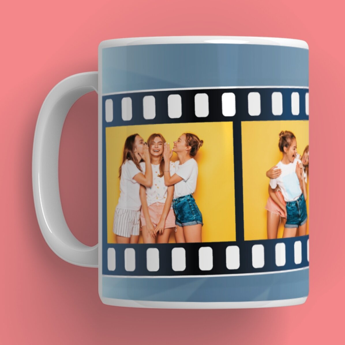 Personalisierte Tasse mit 4 Fotos im Filmstreifen-Design