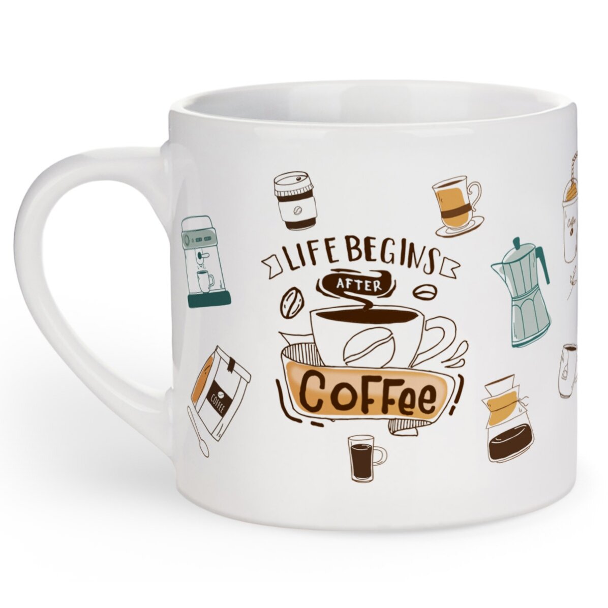 Personalisierte Espressotasse mit Schriftzug – Life begins after coffee