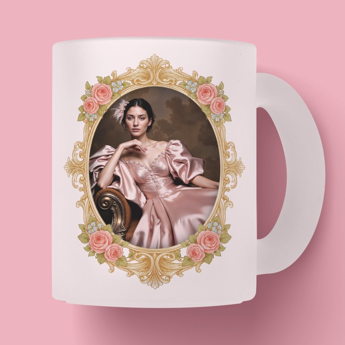 Personalisierte Tasse mit Foto und Text – Bridgerton-Stil
