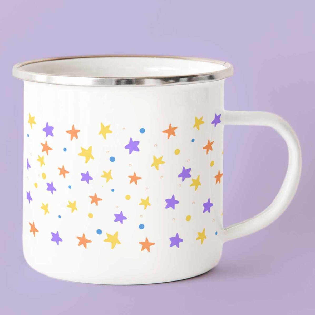 Emaillierter Metallbecher mit Aufdruck – Rainbow