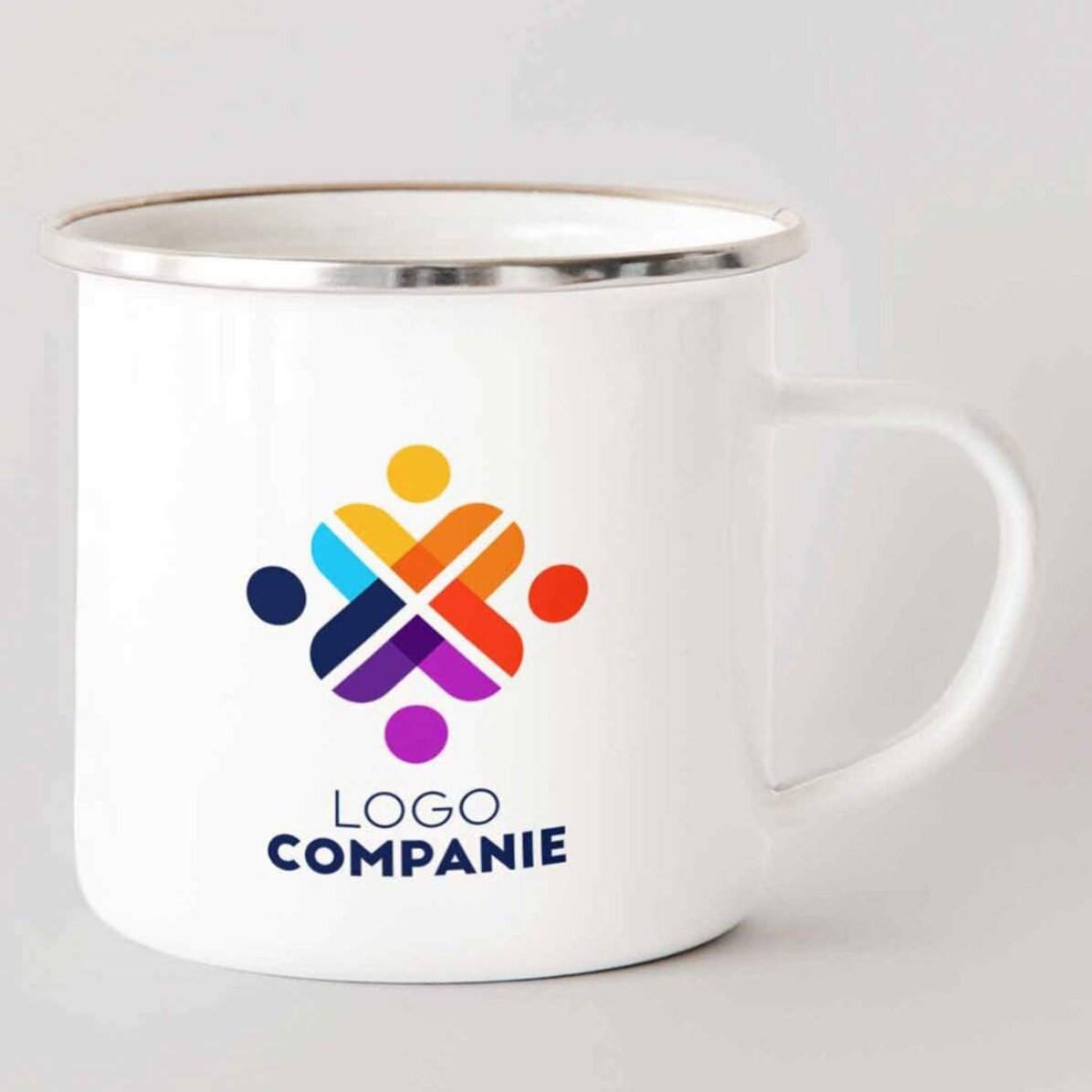 Emaillierter Metallbecher mit beidseitigem Logo-Aufdruck