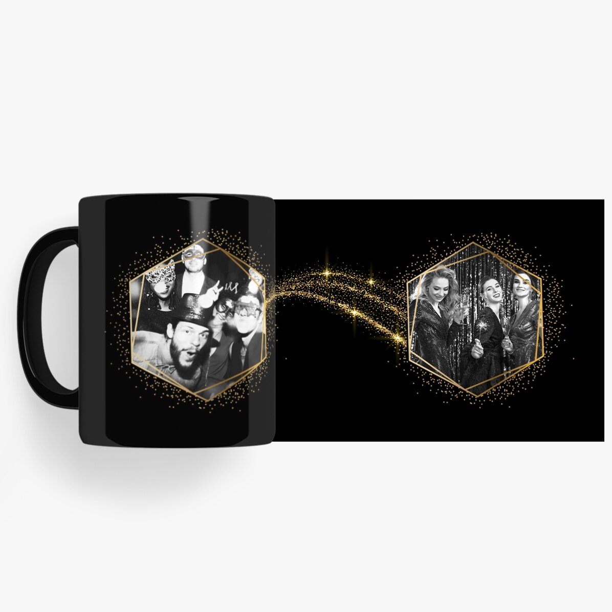 Personalisierte schwarze Tasse mit 2 Fotos